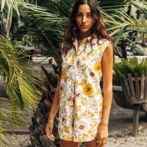 Quiksilver Sunflower Print‎ Sleeveless Collared Romper Shorts S NWT